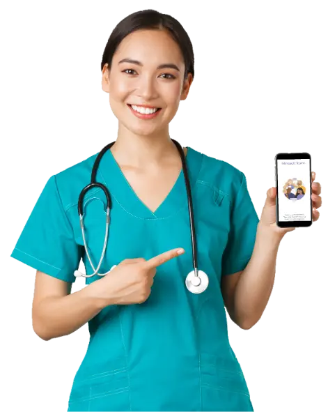 woman doctor phone mobile MS teams
